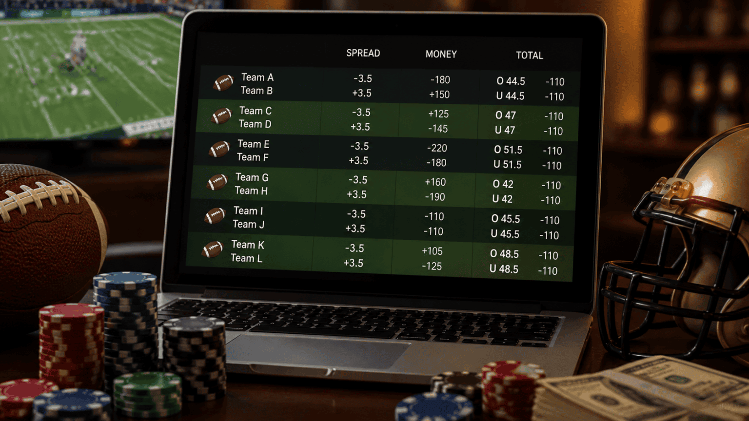 Bookmaker non aams: criteri utili per orientarsi Schermata di scommesse sportive con quote e fiches da casinò