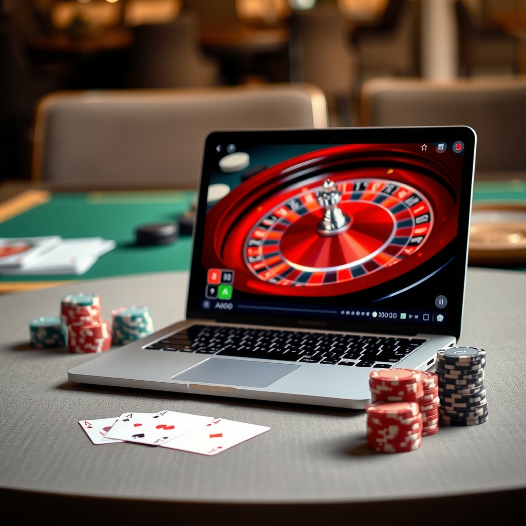 Start with eligibility and verifiable information: best online casino sites Singapore Laptop displaying an online casino roulette game beside playing cards and casino chips