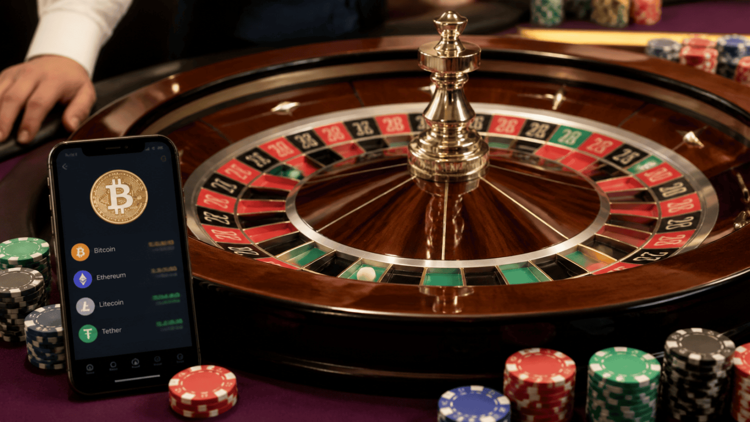 crypto casino online: A Practical Guide for Players Roulette table and chips beside a smartphone showing a cryptocurrency payment screen