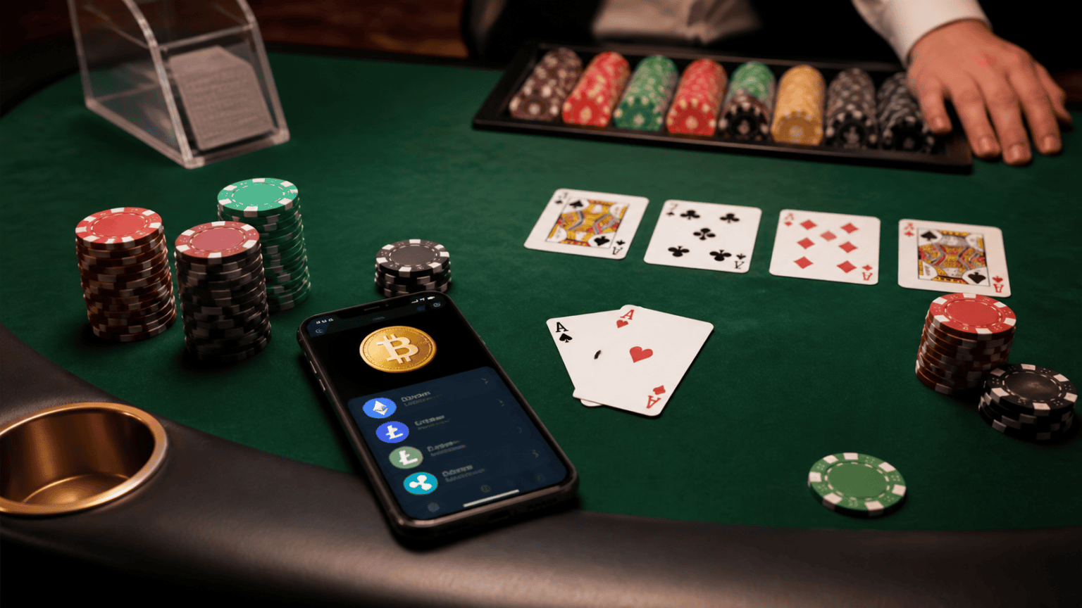 What a Crypto Casino Actually Offers: crypto casino Singapore Casino table with chips, cards, and a crypto wallet on a phone