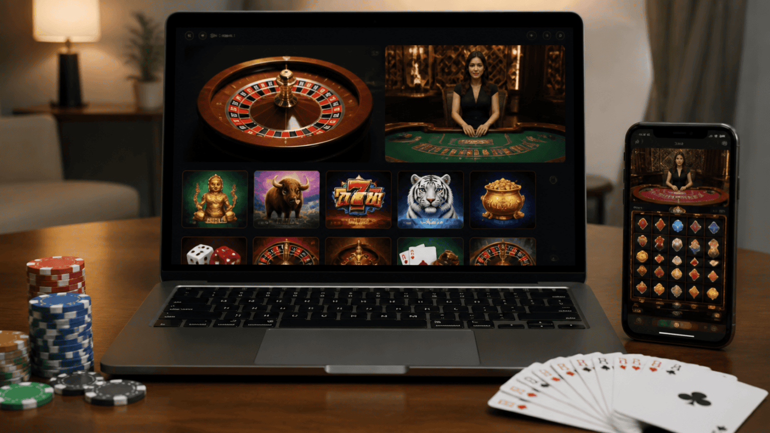 How to Evaluate the best online casino sites singapore Laptop and phone showing an online casino site with games